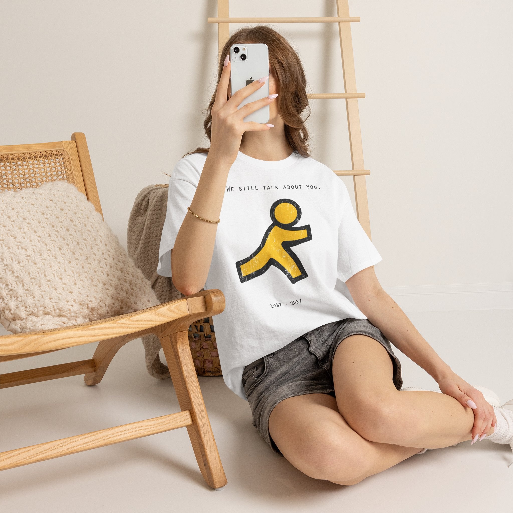 AIM Running Man Shirt | 90s Internet Nostalgia Tee | AOL Instant Messenger Graphic T-Shirt | Millennial Retro Heavy Cotton Tee | Y2K Gift