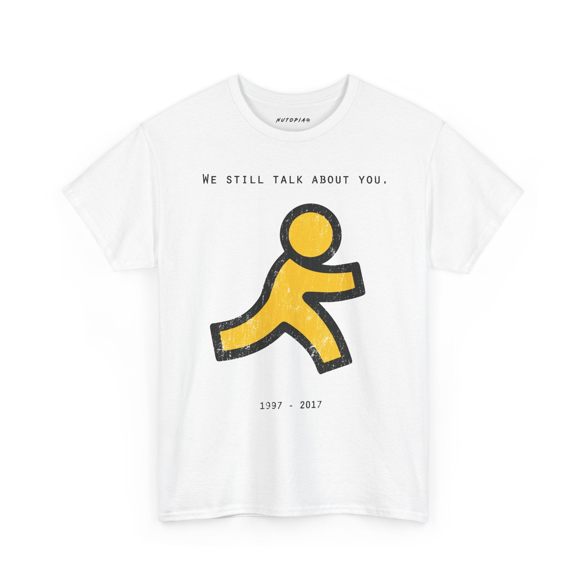 AIM Running Man Shirt | 90s Internet Nostalgia Tee | AOL Instant Messenger Graphic T-Shirt | Millennial Retro Heavy Cotton Tee | Y2K Gift