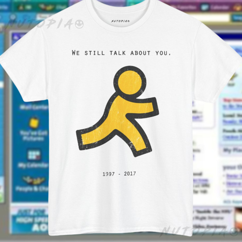 AIM Running Man Shirt | 90s Internet Nostalgia Tee | AOL Instant Messenger Graphic T-Shirt | Millennial Retro Heavy Cotton Tee | Y2K Gift