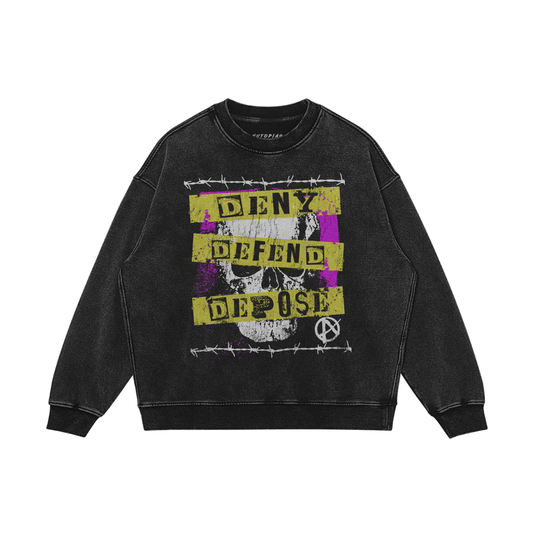 Deny Defend Depose Oversized Faded Crewneck Sweatshirt - Shop Nutopia