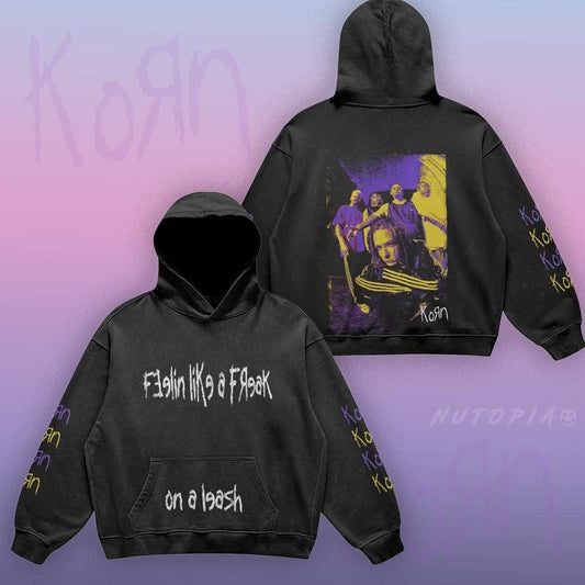 Korn Y2K Retro Oversized Super Heavyweight Hoodie Freak On A Leash - Shop Nutopia