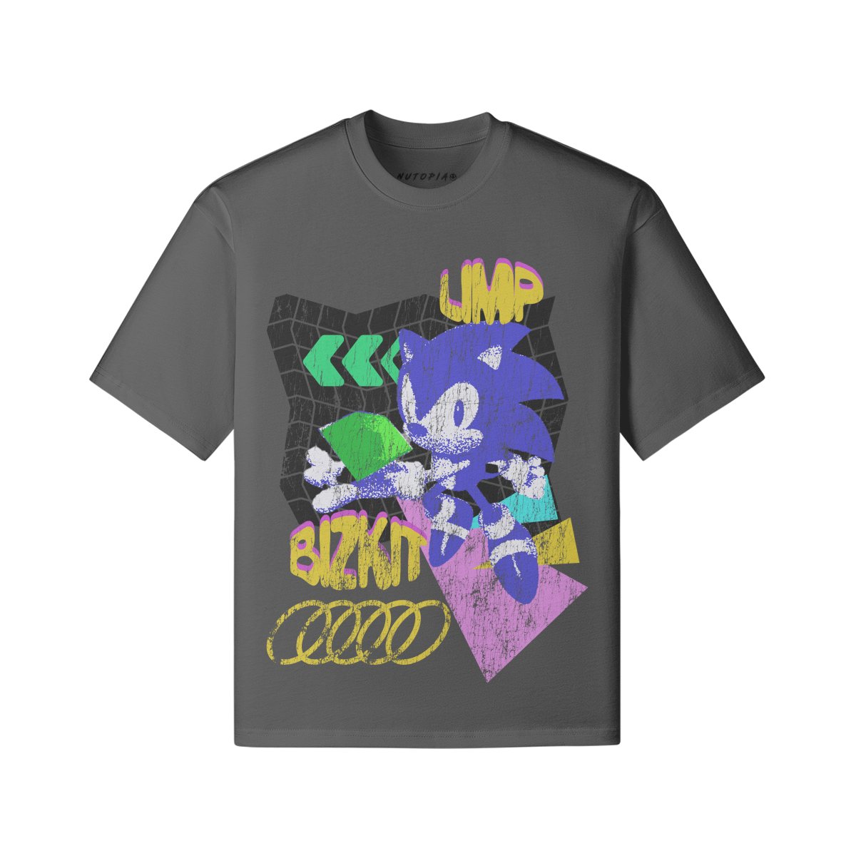 Sonic Limp Bizkit Bootleg Drop Shoulder Boxy T-Shirt - Shop Nutopia