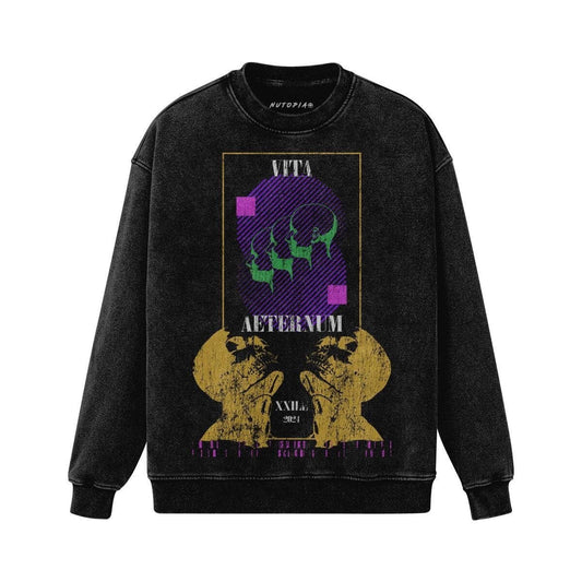 Y2K Oversized Faded Heavy Crewneck Graphic Sweatshirt - Shop Nutopia